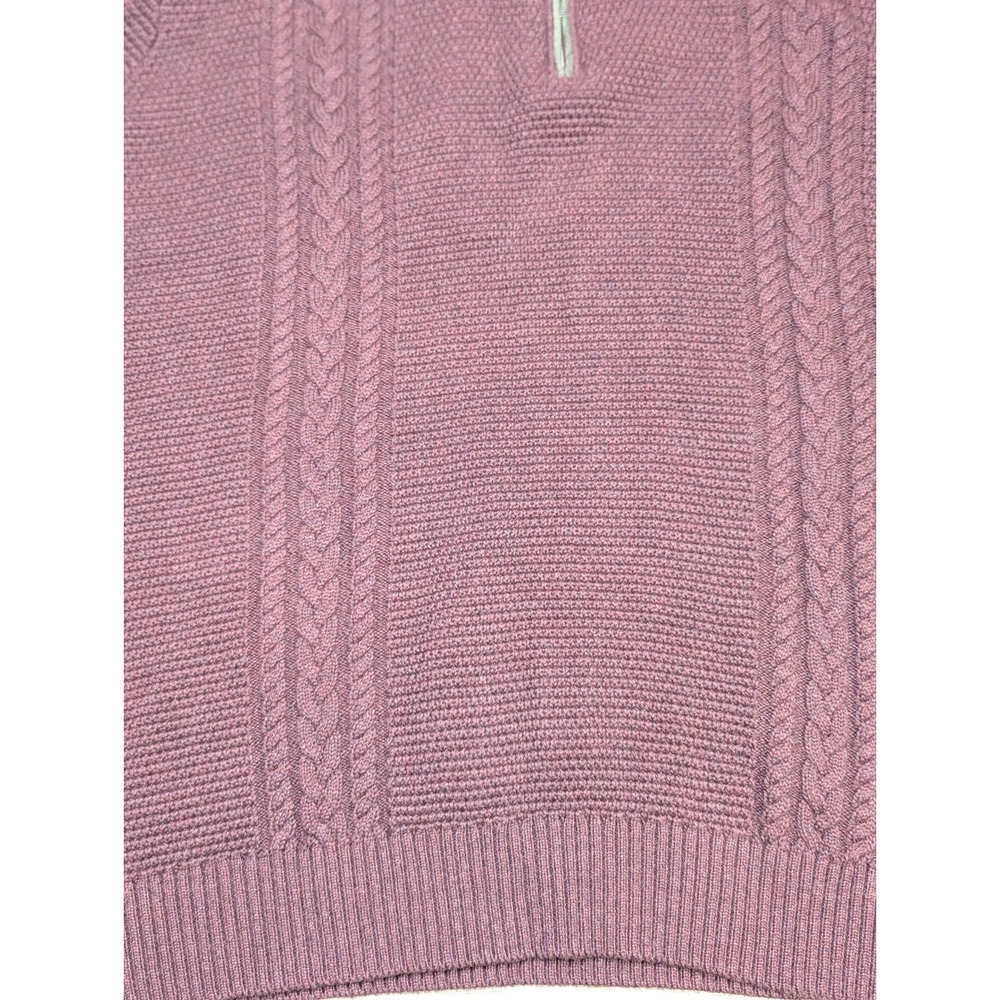 Raffi Burgundy Cable Knit Quarter Zip Sweater Mens Size XL Suede Elbow Patches - Picture 4 of 13